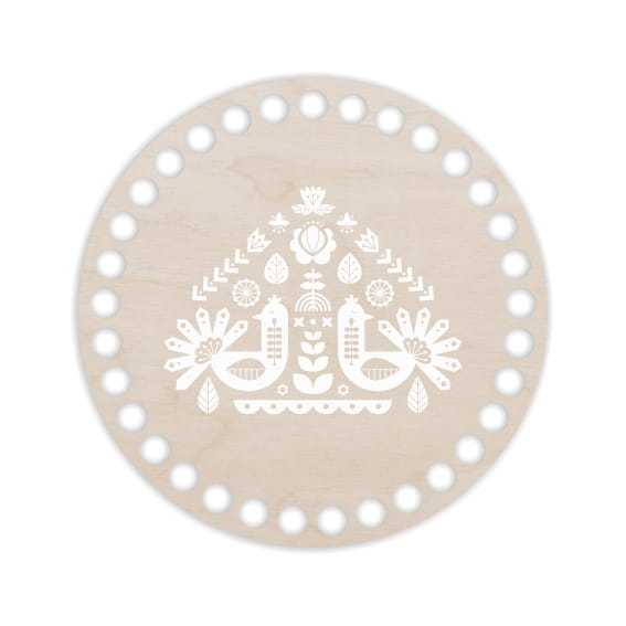 BSZ34-UV Baza koszyka - nadruk koło 15cm - Folk biały