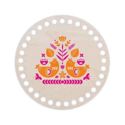 BSZ39-UV Baza koszyka - nadruk koło 15cm - Folk 2 - pomarańcz i róż