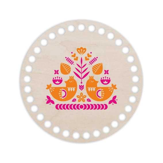 BSZ39-UV Baza koszyka - nadruk koło 15cm - Folk 2 - pomarańcz i róż