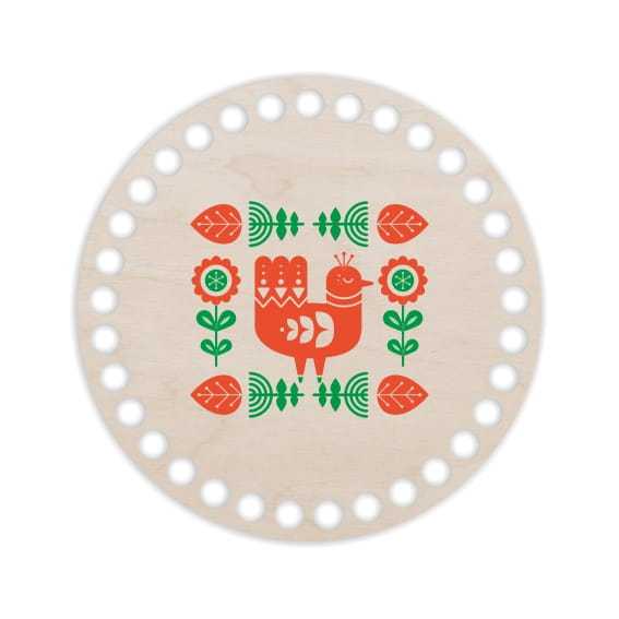 BSZ41-UV Baza koszyka - nadruk koło 15cm - Folk 3 - czerwien i zieleń