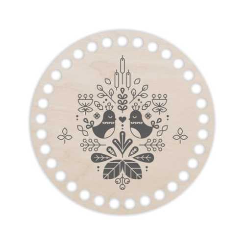 BSZ44-UV Baza koszyka - nadruk koło 15cm - Folk 4 - Dwa ptaszki - szarość