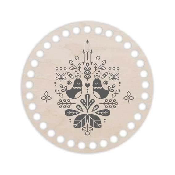 BSZ44-UV Baza koszyka - nadruk koło 15cm - Folk 4 - Dwa ptaszki - szarość