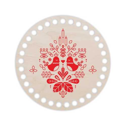 BSZ45-UV Baza koszyka - nadruk koło 15cm - Folk 4 - Dwa ptaszki - czerwień