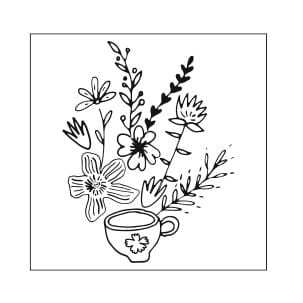 STE244 Stempel kwadratowy filiżanka z kwiatami