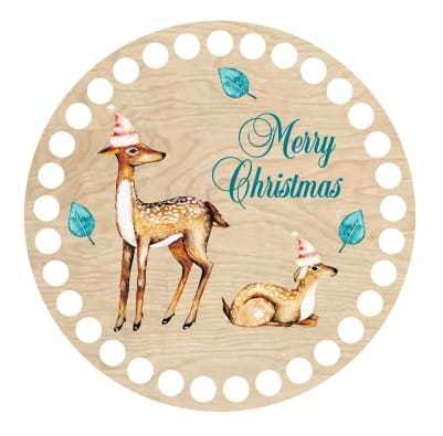 BSZ109-UV Baza koszyka - nadruk, koło 15cm - sarenki Merry Christmas
