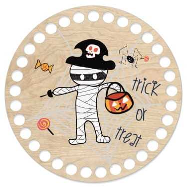 BSZ144-UV Baza koszyka - nadruk, koło 15cm - mumia pirat HALLOWEEN