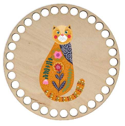 BSZ215-UV Baza koszyka - nadruk, koło 15cm - kot folk