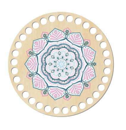 BSZ228-UV Baza koszyka - nadruk, koło 15cm - mandala pastelowa różowa