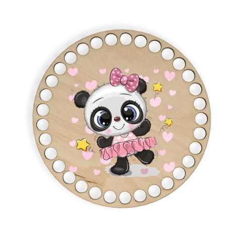 BSZ290-UV Baza koszyka - nadruk, koło 15cm - panda z kokardą
