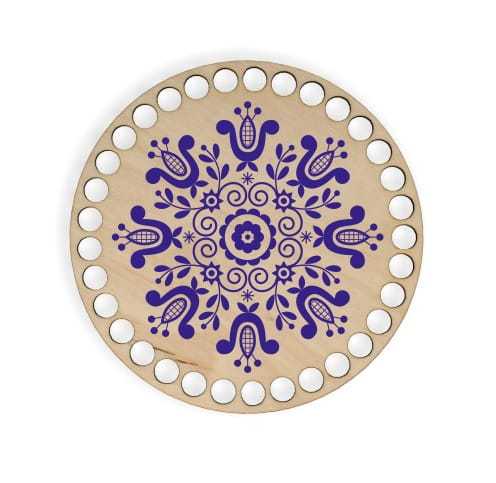 BSZ311-UV Baza koszyka - nadruk, koło 15cm - mandala folk granatowa