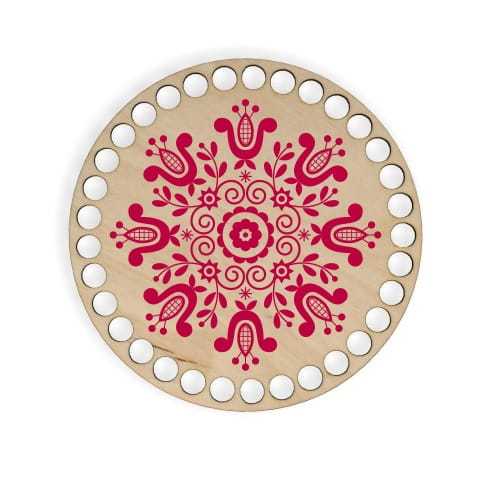 BSZ312-UV Baza koszyka - nadruk, koło 15cm - mandala folk czerwona