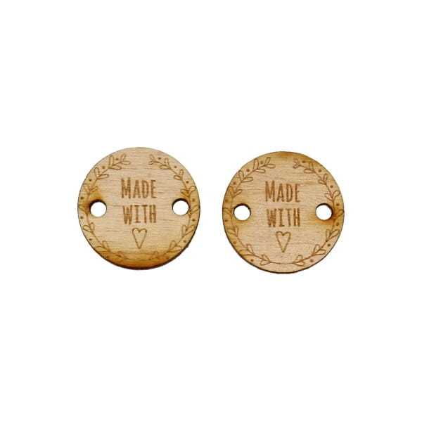 SD627E Metka drewniana Made with heart - 2 sztuki