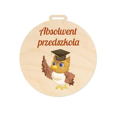 MED042-UV Medal z nadrukiem ABSOLWENT PRZEDSZKOLA sowa