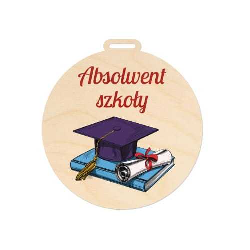 MED049-UV Medal z nadrukiem ABSOLWENT SZKOŁY biret i książki