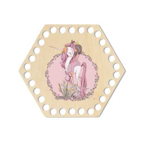 BSZ456-UV Baza koszyka - heksagon 15,3x13,4cm - jednorożec i dziewczyna