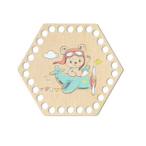 BSZ464-UV Baza koszyka - heksagon 15,3x13,4cm - miś w samolocie
