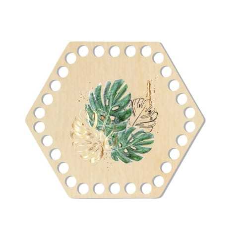 BSZ472-UV Baza koszyka - heksagon 15,3x13,4cm - liście monstery