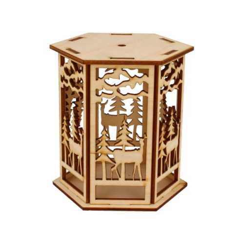 HS016 Lampion adwentowy do montażu - sześciobok z reniferami