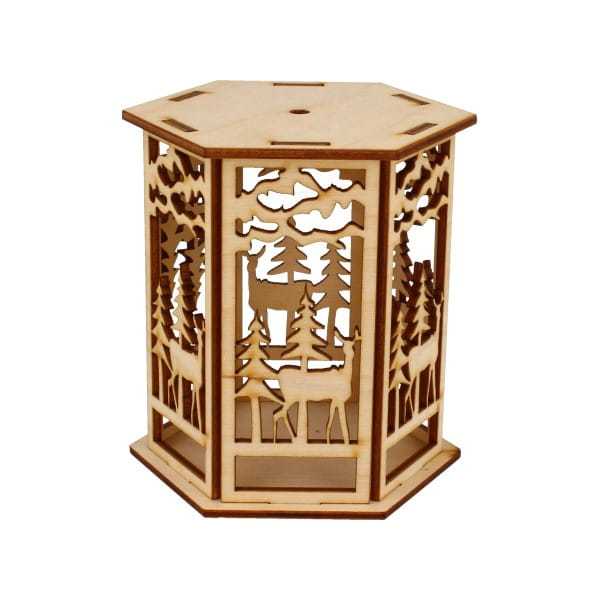 HS016 Lampion adwentowy do montażu - sześciobok z reniferami