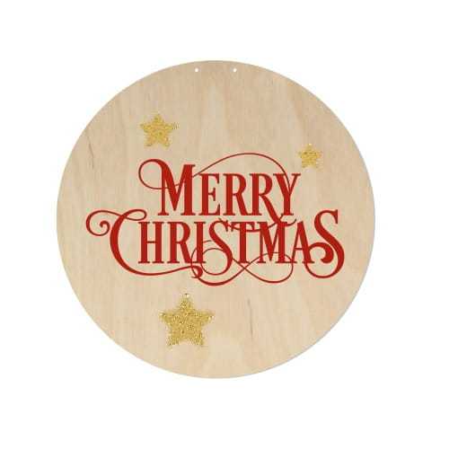 W006-UV Duże koło na drzwi wejściowe - MERRY CHRISTMAS z gwiazdkami