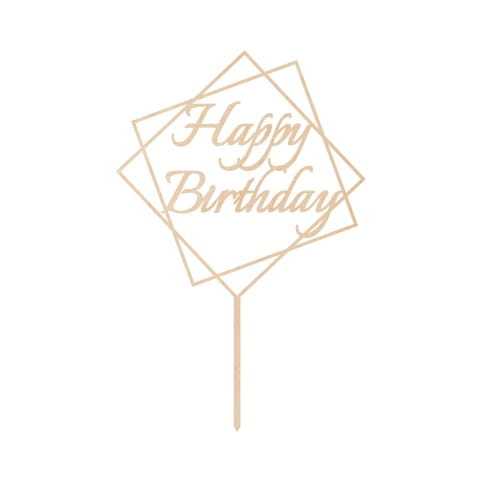OP363 Topper na tort, do kwiatów Happy Birthday w ramce z rombów