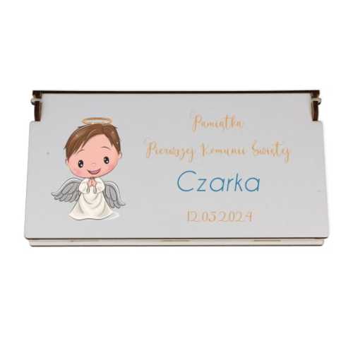 PHDF002-UV Pudełko na banknoty białe aniołek  Chrzest, Komunia