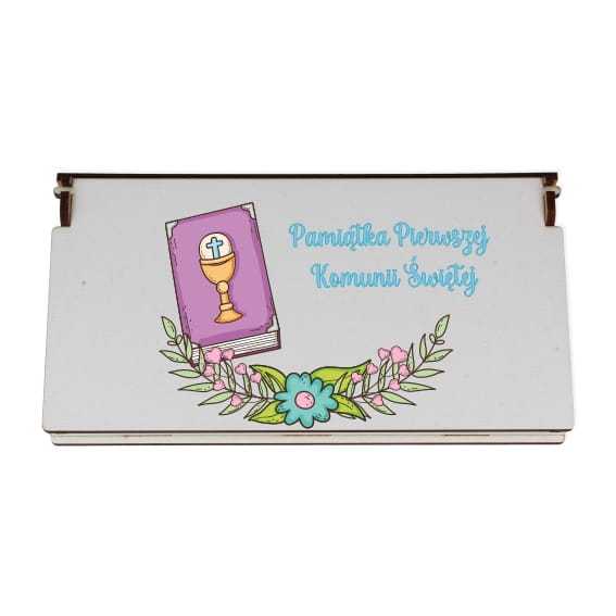 PHDF004-UV Pudełko na banknoty białe Pamiątka na Chrzest, Komunię