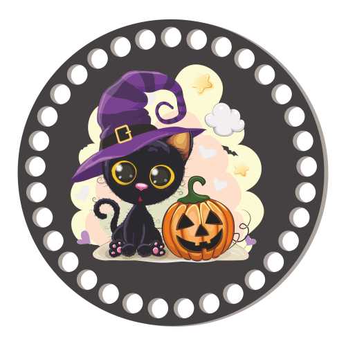 BSZ765-UVBL Baza koszyka z nadrukiem - 15cm  - kocur z dynią, Halloween, czarny HDF