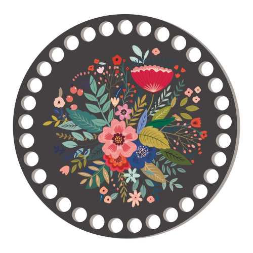 BSZ767-UVBL Baza koszyka z nadrukiem - 15cm  - kwiaty folk, czarny HDF