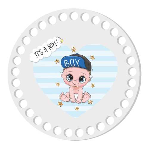 BSZ769-UVW Baza koszyka z nadrukiem - 15cm  - narodziny, chłopiec- biały HDF