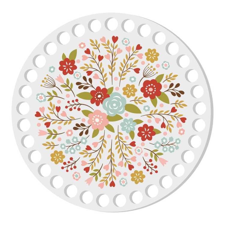 BSZ774-UVW Baza koszyka z nadrukiem - 15cm  - kwiaty folk - biały HDF