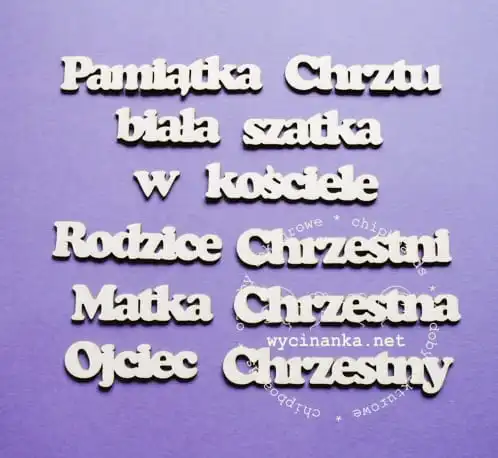 zestaw napisów "PAMIĄTKA CHRZTU"