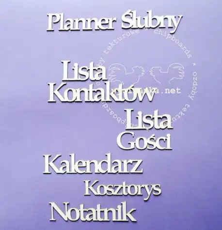 zestaw napisów "Planner Ślubny"
