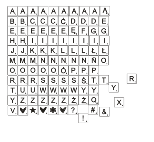 alfabet à la scrabble, sklejka 3 mm