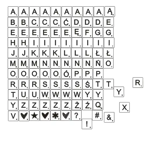 alfabet à la scrabble, sklejka 3 mm
