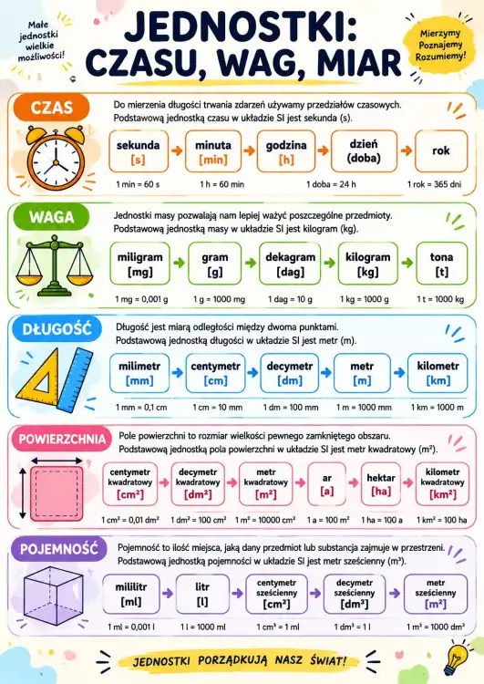 Jednostki: czasu, wag, miar - plakat edukacyjny