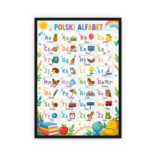 Polski alfabet - kolorowy plakat edukacyjny  pion | Eko-Deco