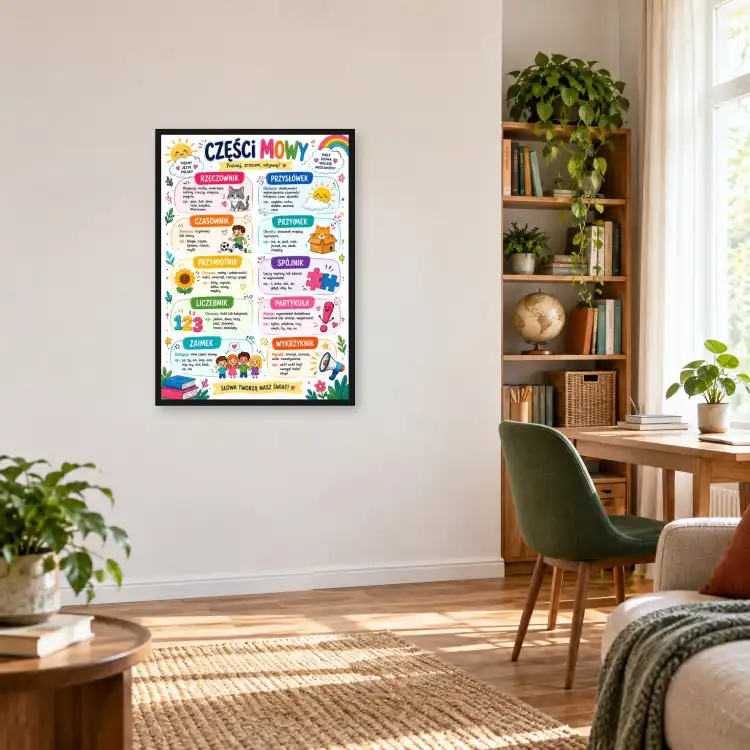 Plakat edukacyjny CZĘŚCI MOWY - gramatyka języka polskiego
