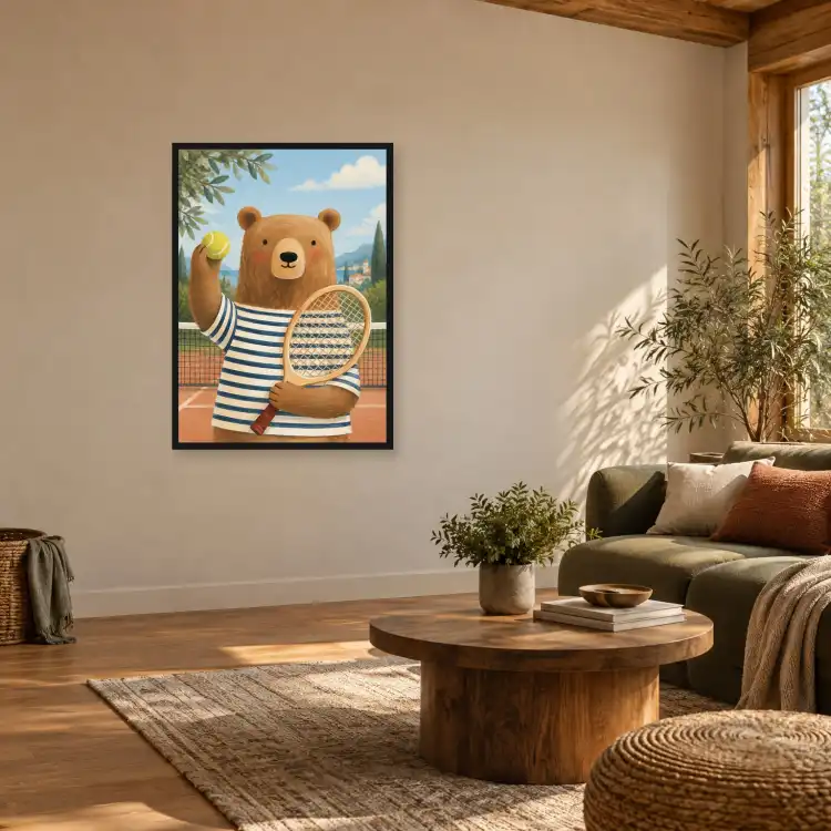Plakat  pionowy Miś z rakietą tenisową - Eko-Deco