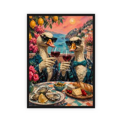 Plakat  pionowy Dwie kaczki w okularach przy stole Eko-Deco