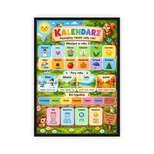 Plakat edukacyjny Kalendarz po polsku - miesiące i dni tygodnia